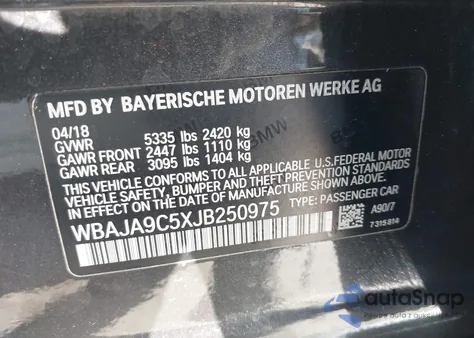 2018 BMW 530E Iperformance z USA, uszkodzony, nr VIN WBAJA9C5XJB250975